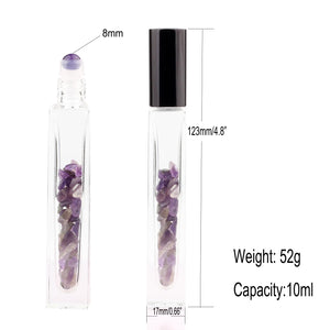 10ml Gemstone Roller Square Bottles Refillable Roll On Bottles Healing Crystal Chips Inside For Perfumes Aromatherapy Oils 5pack