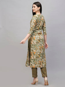 Gosriki Women'S Cotton Blend Straight Printed Kurta With Pant (Seep Green-Gs_Xl_Green_X-Large),Green,,B0CT3L4RPF
