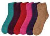 Mamia 6 Pairs Womens Cozy Slipper Socks Fuzzy Sock Multi Color (Solid Colors)