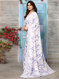 Satrani Womens Pure Georgette Saree (3181S2245N_Light Violet & White)
