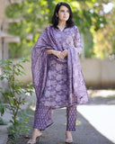 Gosriki Women'S Cotton Blend Straight Printed Kurta With Pant & Dupatta (Harana Blue-Gs_Xl_Blue_X-Large),Blue,,B0D9YJVVWH