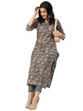 Anni Designer Women'S Cotton Blend Straight Printed Kurta With Pant (Vanku Green_S_Green_Small),Green,S
