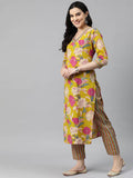 Anni Designer Women'S Rayon Blend Printed Straight Kurta With Pant & Dupatta (Ganita Mustrad-Vks04_M_Mustard_Medium),Mustard,M,,,