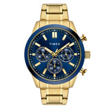 Timex Analog Watch For Man With Blue Round Dial & Gold Stainless Steel Bracelet Band Water Resistant Men'S Wrist Watches - Tweg1