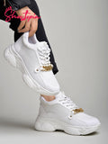 Shoetopia Chain Detailed White Sneakers For Girls-Eu40,Bronze,7,B0D5HCH1KP