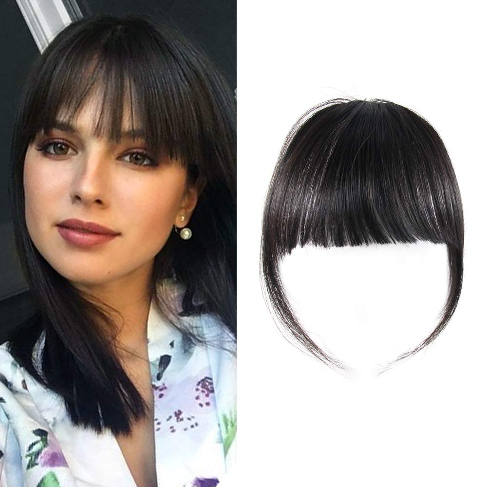 Shinon Clip in Bangs Natural Real Human Hair Flat Bangs Fringe Hair Bangs Fashion Clip in Wispy Hair Extension (Flat Bangs with 