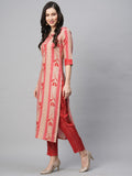 Gosriki Women'S Cotton Blend Straight Printed Kurta With Pant (Dania Red-Nw5-Gs_L_Red_Large),Red,,B0BVHZWT3G