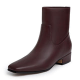 Athlefit Women 's Low Heel Ankle Boots Fashion Burgundy Square Toe Chunky Block Heel Side Zipper Short Booties Size 11