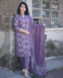 Gosriki Women'S Cotton Blend Straight Printed Kurta With Pant & Dupatta (Harana Blue-Gs_Xl_Blue_X-Large),Blue,,B0D9YJVVWH