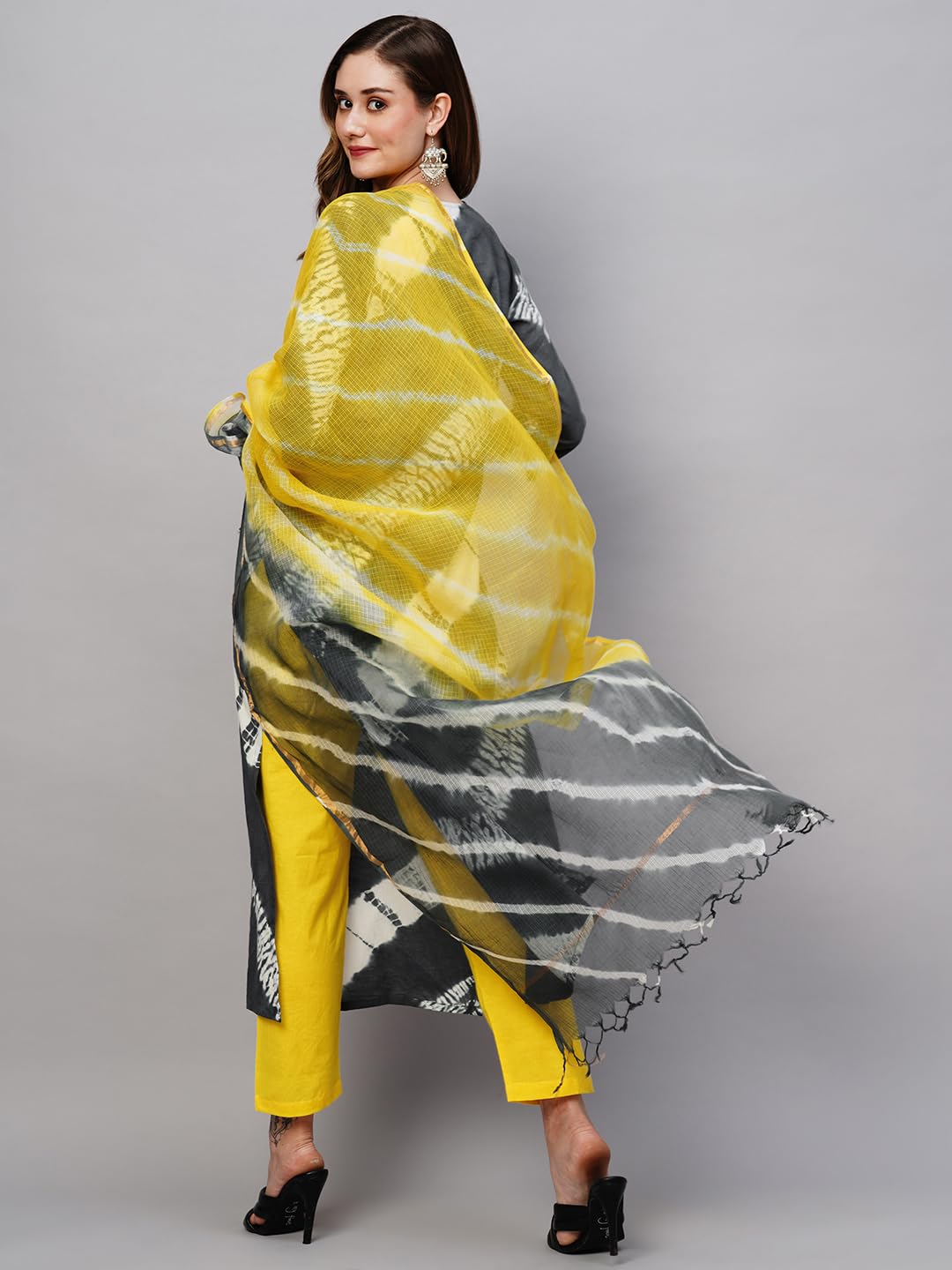 Anni Designer Women'S Cotton Blend Straight Printed Kurta With Pant & Dupatta (Bali Grey-Nw_S_Grey_Small),Grey,S,Cotton Blend,Regular,