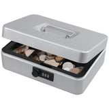KYODOLED Cash Box with Combination Lock,Safe Metal Box for Money,Storage Lock Box with Money Tray,7.87x 6.30x 3.54 Lightgrey Med