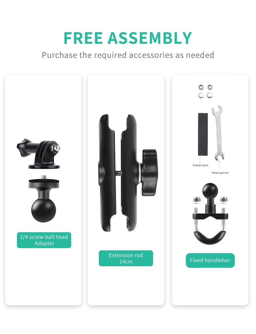 Camera Motorcycle Mount for Gopro Accessories,360 Rotation Metal Action Camera Clamp Holder with 1/4Thread for Moto Bike Bicycle