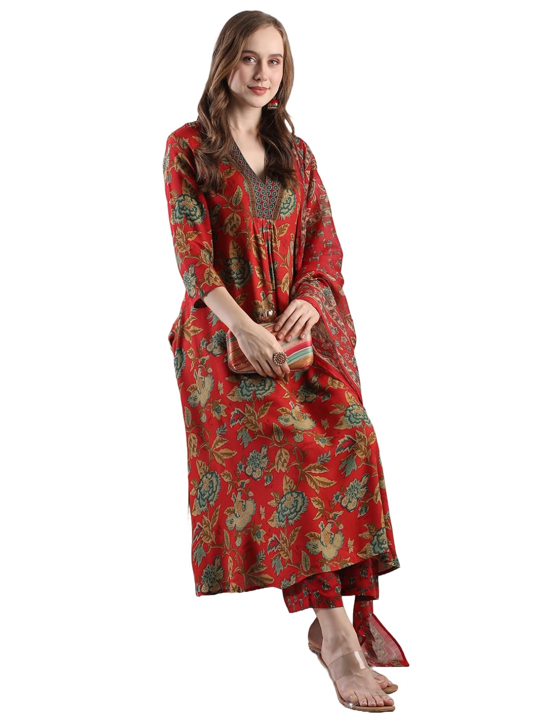 Gosriki Women'S Rayon Blend Anarkali Printed Kurta With Palazzo & Dupatta (Cia Red-Vks05-Gs_Xxl_Red_Xx-Large),Red,2,B0DJWFHBVK