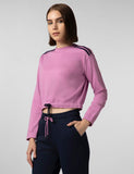 FYLTR Women's Round Neck Drop Shoulder Sweatshirt - Full Sleeve | Elasticated Waist & Cuff | Boxy Fit | Stripe Detailing,Cotton Candy Blush
