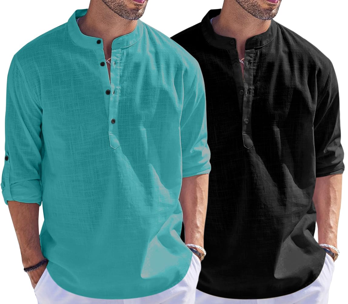 Bellstone Men'S Cotton Blend Solid Regular Fit Dress Shirt (Kurta1500_Combo_Rama & Black_Xl