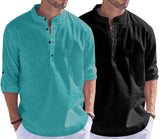 Bellstone Men'S Cotton Blend Solid Regular Fit Dress Shirt (Kurta1500_Combo_Rama & Black_Xl
