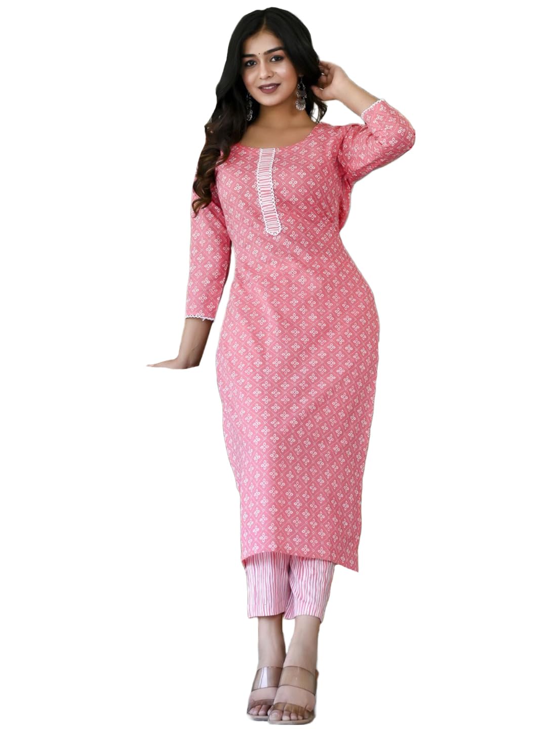 Gosriki Women'S Cotton Blend Straight Printed Kurta With Pant (Tai Pink-2Nw-Gs_3Xl_Pink_Xxx-Large),Pink,3,B0C785J3PJ