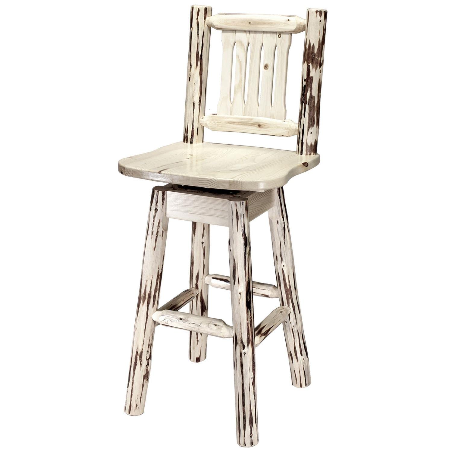 Montana Woodworks Collection Barstool With Back And Swivel, Ergonomic Wooden Seat, Ready To Finish
