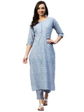 Gosriki Women'S Cotton Blend Straight Printed Kurta With Palazzo (Padwil Blue_L-Go_ Blue_Large),Blue,,B0B9YGGS2X