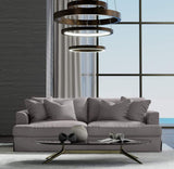 Sunset Trading Newport Slipcovered Recessed Fin Arm 94 Sofa | Stain Resistant Performance Fabric | 4 Throw Pillows | Gray