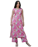 Anni Designer Women'S Cotton Blend Straight Printed Kurta With Palazzo (Dindara Pink_S_Pink_Small),Pink,S