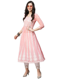 Gosriki Women'S Georgette Chikankari Embroidered Anarkali Kurti (Naav Peach-Gs_S_Peach_Small),Peach,,B0BVWFB4V6