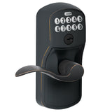 SCHLAGE FE595 PLY 716 Acc Plymouth Keypad Entry with FlexLock and Accent Style Levers, Aged Bronze,12 Inch