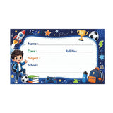 ShootFX School Name Slips for Boys, Self Adhesive, 8.4 x 5 cm, Cute Labels for Books & Supplies, 60 Pcs (Blue)