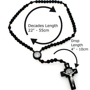 Alexander Castle Our Father Solid Wooden Rosary Beads (Handmade - Brazilian Walnut) with St Benedict Junction - Comes in Velour