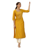 Libas Women'S Silk Floral Straight Kurtas (98153_Mustard_S)