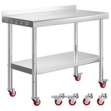 Jocisland 24 x 48 Stainless Steel Table for Prep & Work with Backsplash and Wheels, Adjustable Under Shelf & Safe Design for R