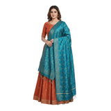 India Scarves WomenS Art Silk Woven Banarasi Jacquard Dupattas (Teal Blue)