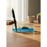 Wavey Titanic Pen Pencil Holder Stand for Desk, Liquid Wave Cruise Ship=r Desk Organizer Titanic Decor Cool Office Gadgets for D