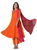 Gosriki Women'S Rayon Viscose Anarkali Leheriya Embroidered Kurta With Pant & Dupatta (Ustaad Orange-Vks01-Gs_M_Orange_Medium),Orange,,B0F38HBFVY