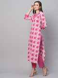 Anni Designer Women'S Cotton Blend Straight Printed Kurta With Pant (Mehar Pink_Xl_Pink_X-Large),Pink,XL,Cotton Blend,Regular,Kurta