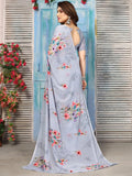 Satrani Georgette Womens Geoegette Floral Print Saree With Unstitched Blouse Piece (3112S2152Na_Grey1)