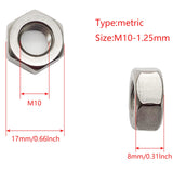 10pcs M10 x 1.25mm Pitch Hex Nuts Stainless Hex Nu, Metric Fine Thread Hex Nuts