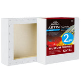 PHOENIX 12x12 Inch 2 Pack Museum Canvas - 2 3/8 Inch Thick Porfile Deep Stretched Canvas for Painting 100% Cotton 11 Oz. Gesso P