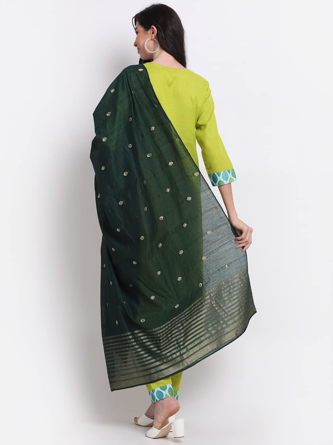 Anni Designer Women'S Cotton Straight Kurta With Pant & Dupatta (Mohak Green_Xl_Green_X-Large),Green,XL,Cotton Blend,Straight,Kurta, Scarf