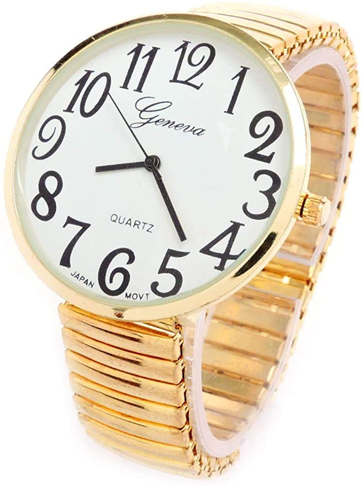Ladies Large Number Face Stretch Band Watch Gold 1262G