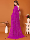 Satrani Womens Georgette Foil Print Saree With Unstitched Blouse Piece(3066S2121N_Pink)