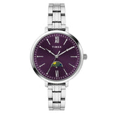 Timex Analog Watch For Woman With Purple Round Dial & Silver Stainless Steel Bracelet Band Water Resistant Women'S Wrist Watches