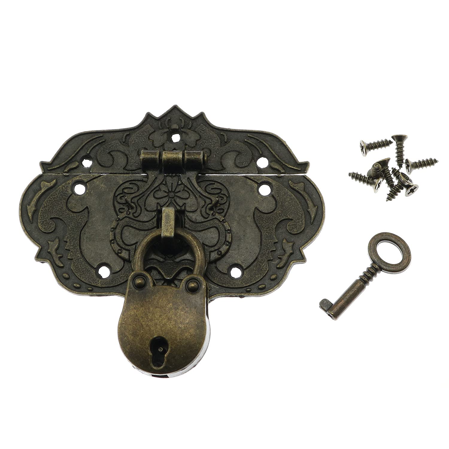 LDCREEE Antique Embossing Decorative Brass Hasp Clasp Latch Lock with Screws for Jewelry Box Ordinary Box Wooden Case Furniture 
