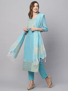 Gosriki Women'S Organza Straight Solid Kurta With Pant & Dupatta (Lahar-Firozi-Gs_Xl_Sky Blue_X-Large),Sky Blue,,B0C5JR3VX7