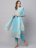 Anni Designer Women'S Cotton Blend Straight Solid Kurta With Pant & Dupatta (Lahar-Firozi_Xl_Sky Blue_X-Large),Sky Blue,XL,Cotton Blend,Regular,kurta, Dupatta