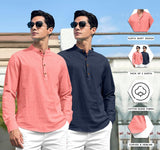 Royalscout Combo Of Men'S Solid Cotton Blend Full Sleeve Straight Kurta Shirt (Pack Of 2) Peach-Navy Peach-Navy L