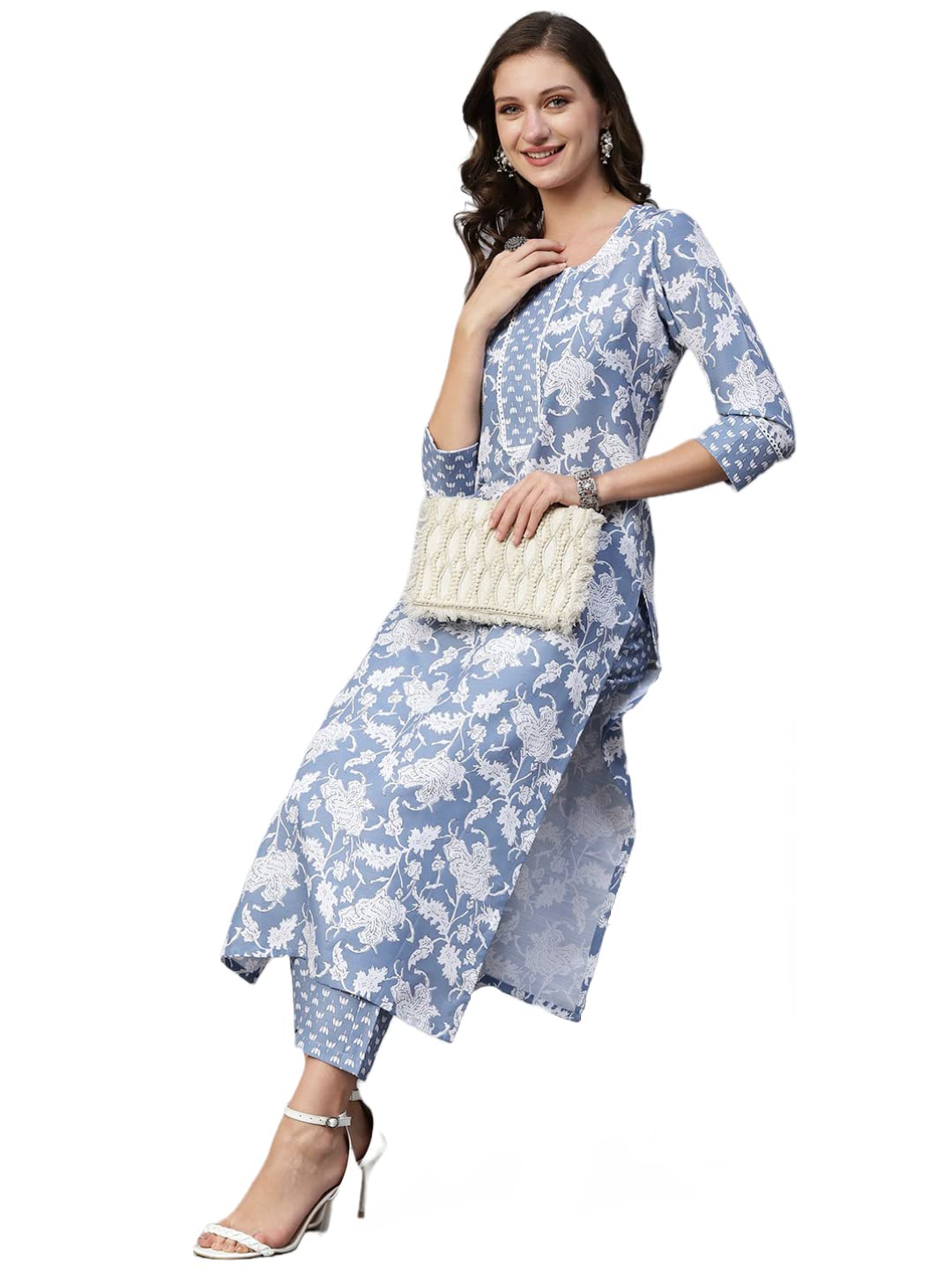 Gosriki Women'S Cotton Blend Printed Straight Kurta With Pant (Pustak Navy Blue-Nw-Gs_5Xl_Navy Blue_Xxxxx-Large),Navy Blue,5,B0C411F732