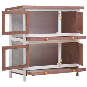 'Vidaxl 2-Layer Outdoor Rabbit Hutch With Waterproof Green Roof, Iron Wire Mesh, Pull-Out Trays, And 4 Doors - Brown And White Wooden Pet Enclosure