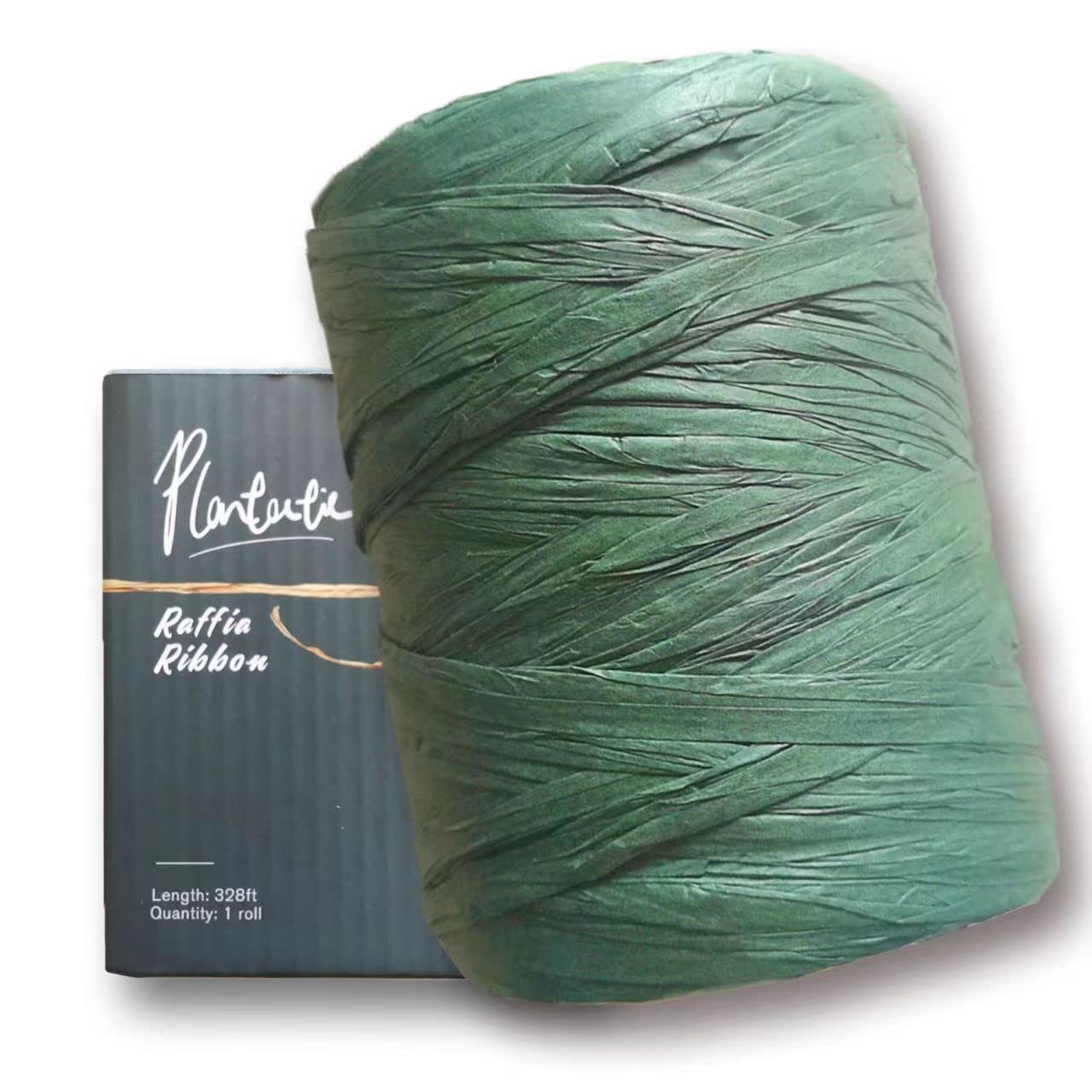plantactic Raffia Paper Ribbon for Gift Wrapping/DIY Decoration, 328 Feet 1 Roll (Dark Green)