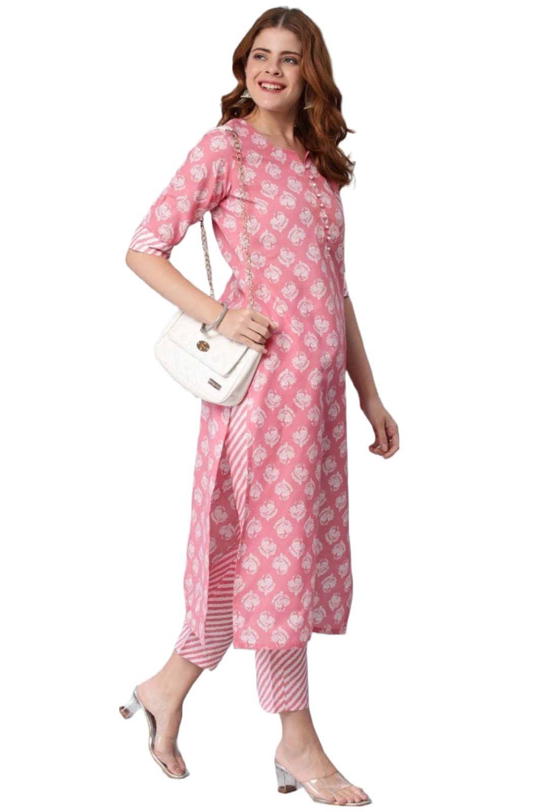 Anni Designer Women'S Cotton Blend Printed Straight Kurta With Pant (Funnu Pink-Nw_3Xl_Pink_Xxx-Large),Pink,3XL